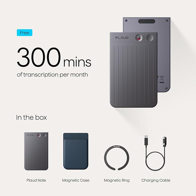 Plaud Note AI Voice Recorder, Note Taker w/Case, App Control, Transcribe & Summarize with AI, 112 Languages, for Meetings, Calls, Lectures, Professionals, Teams, Dark Blue Case, Non-Pro Version