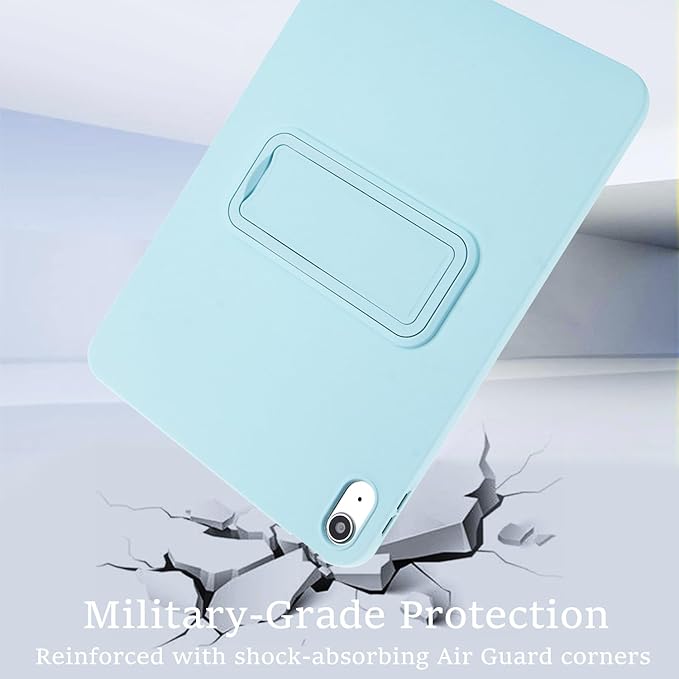 Shockproof Case for iPad 10th/11th Gen, TPU & Hard PC Back Cover with Kickstand Feature Screen & Camera Defense Cleaning Cloth + Stylus Included for iPad 11th 10th Gen, Lightblue