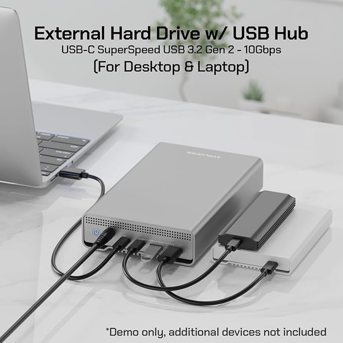 Avolusion PRO-G1 12TB USB 3.2 Gen 2 (10Gbps) USB-C External Hard Drive with USB 3.0 HUB for Windows or MacOS Desktop PC/Laptop