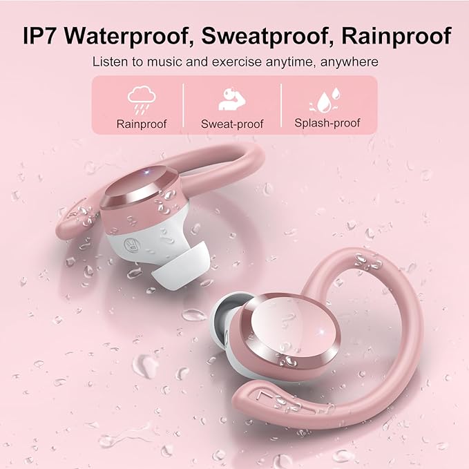 sprtoybat Wireless Earbuds, 2026 New Bluetooth 5.4 Headphones Sport Earphones with 68Hrs Playtime LED Display ENC Noise Cancelling Mic, IPX7 Waterproof Over Ear Ear Buds with Hook for Sports/Running
