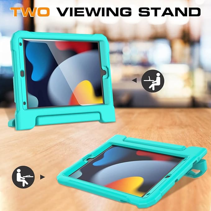 Kids Case for iPad 9th/8th/7th Generation 10.2 Inch 2021/2020/2019, Case for iPad Air 3rd Gen/Pro 10.5 Inch, Durable Shockproof Cover with Screen Protector for iPad 10.2 & 10.5, Cyan