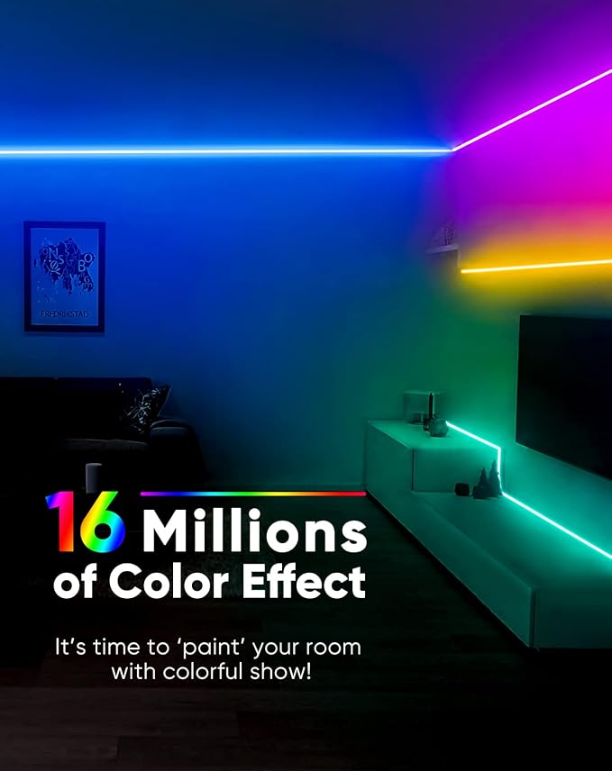 Shine Decor 24V Neon Rope Lights Smart APP Control Music Sync, 32.8FT/10M RGB Neon LED Strip Lighting for Indoor Outdoor Bedroom Gaming Light, Color Changing Dimmable Flexible IP65 Waterproof