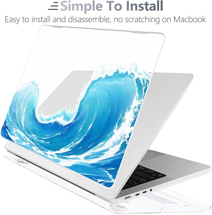 Batianda for MacBook Pro 14 Inch Case 2026-2021 Release M5 M4 M3 M2 M1 Pro/Max, 1.2mm Slim Graphic Hard Shell Cover with Keyboard Cover, Screen Protector 4-in-1 Bundle, Blue Waves