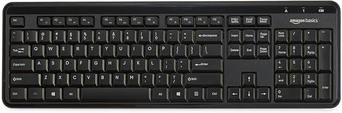 Amazon Basics Modern Wireless Keyboard with Numeric Keypad, Easy Setup, Plug-and-Play, Compact US Layout (QWERTY), 2.4GHz, Black