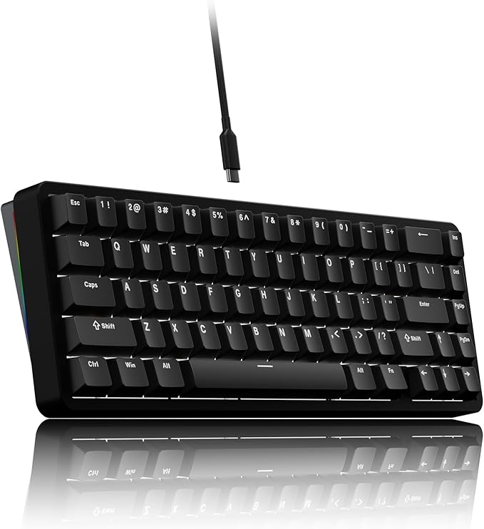 OOCTPK Chilkey ND65 Wired Aluminum Mechanical Keyboard, 65% Layout Portable Gaming Keyboard, PBT Doubleshot Keycaps, Hot Swappable Custom Key Board for Laptop and Office PC - Black
