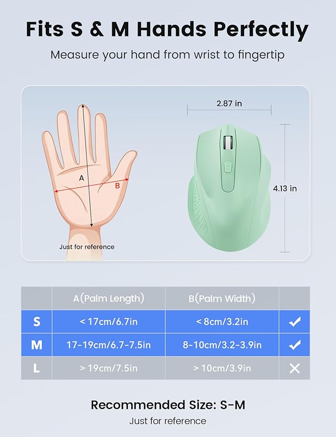 Green Wireless Mouse for Laptop, 2.4GHz Computer Mouse with USB-A Port &USB-C Adapter, Office Cordless Mice with 6 Buttons & 3 Level DPI for Small to Medium Hands, Work with PC, Desktop, Tablet - M21