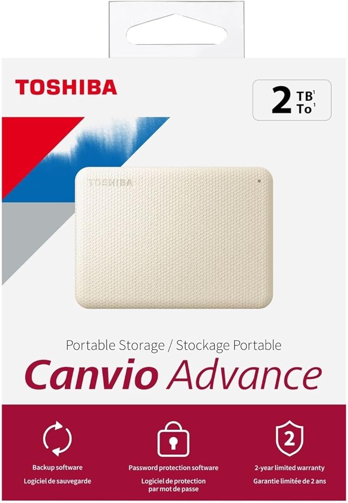 Toshiba Canvio Advance 2TB Portable External Hard Drive USB 3.0, White - HDTCA20XW3AA