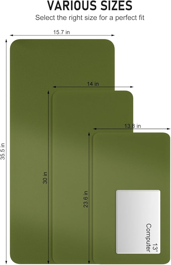 Desk Pad, 23.6" x 13.8" PU Leather Non-Slip Desk Mat Large Mouse Pad for Desktop, Waterproof Laptop Computer Writing Mat for Office, Home, Work, Gaming, Grass Green