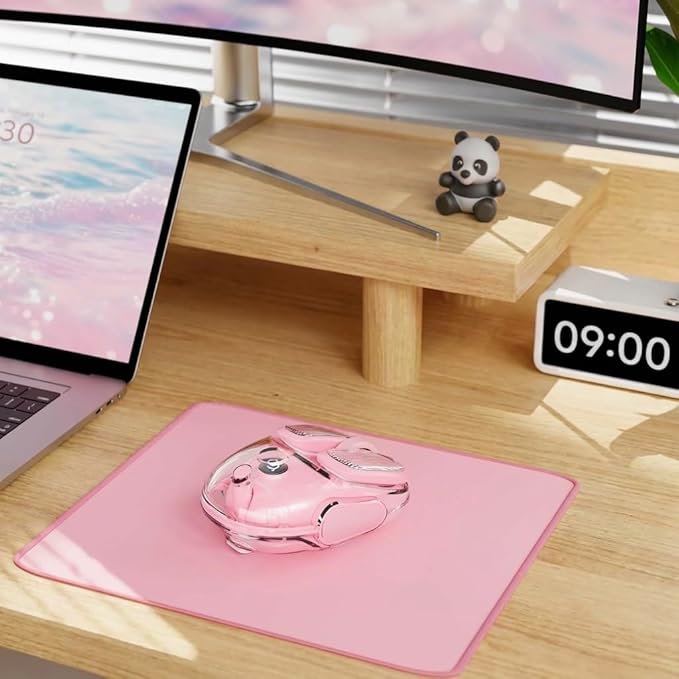 SEUNKWANG EWEADN Q9 Wireless Clear Mouse Dual Mode Bluetooth & 2.4G USB Computer Mouse with RGB Lighting, Silent Clicks, Multi-Device Compatibility for Laptop, PC, MacBook, iPad Cute Mouse-Pink