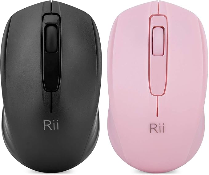 Rii Wireless Mouse,2.4G Portable Computer Mice for PC, Laptop, Windows,Office Included Wireless USB dongle (Black+Pink)