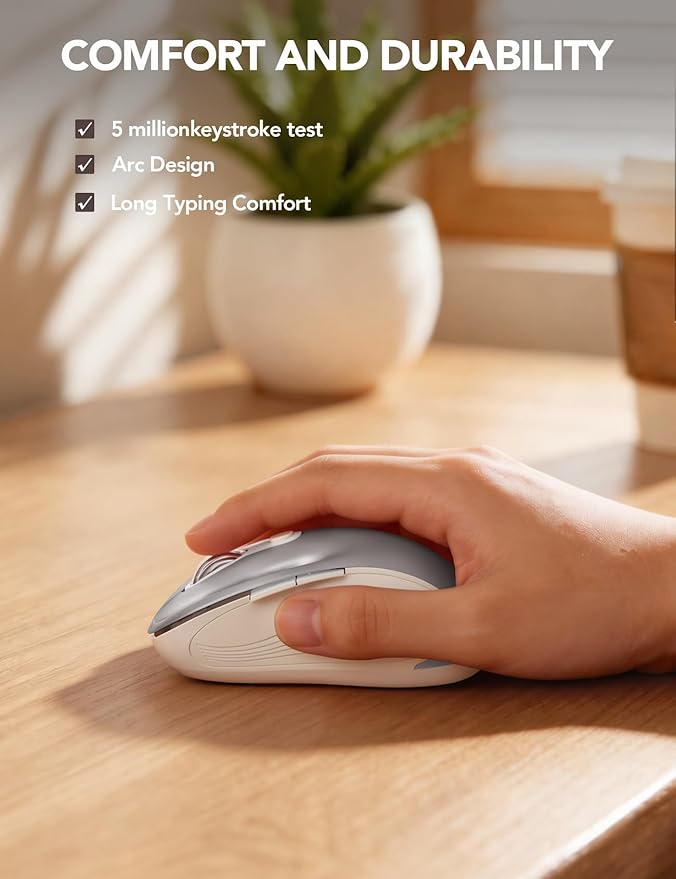 Trueque Wireless Mouse for Laptop, 2.4GHz Ergonomic Computer Mouse with Back & Forward Buttons, 3 Adjustable DPI Levels, 6 Buttons, Optical USB Cordless Mice for Windows PC, M01 (Silver Grey)