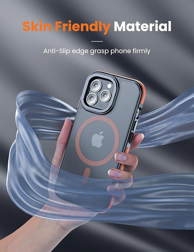 Tigowos for iPhone 15 Pro Phone Case Fits MagSafe 10FT Drop Resistant Matte Skin Feeling Back Cover for iPhone 15 Pro Case，Bumper Orange
