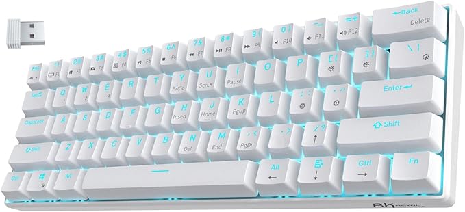 RK ROYAL KLUDGE RK61 Wireless 60% Triple Mode BT5.0/2.4G/USB-C Mechanical Keyboard, 61 Keys Wireless Mechanical Keyboard, Compact Gaming Keyboard with Software (Hot Swappable Red Switch, White)
