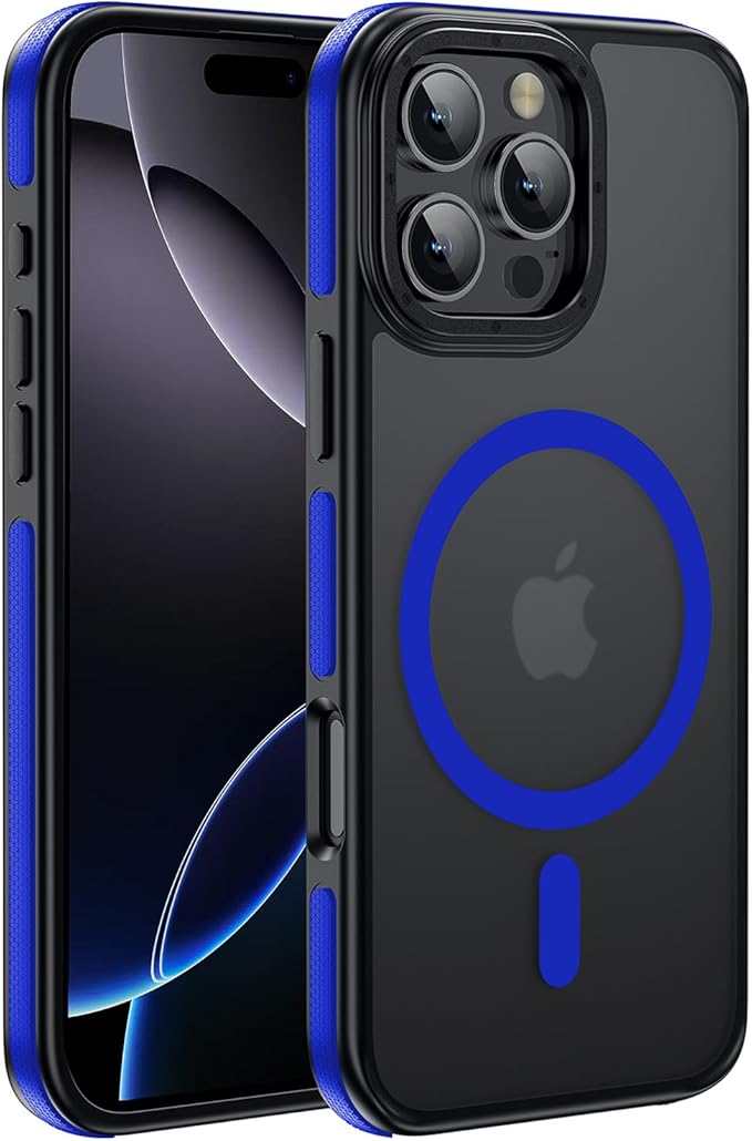 Strong Magnetic for iPhone 16 Pro Max case [10Ft Military-Grade Protection] Compatible with fit MagSafe Shockproof Slim Thin Cover case for iPhone 16 Pro Max 6.9 inch, Bumper Blue