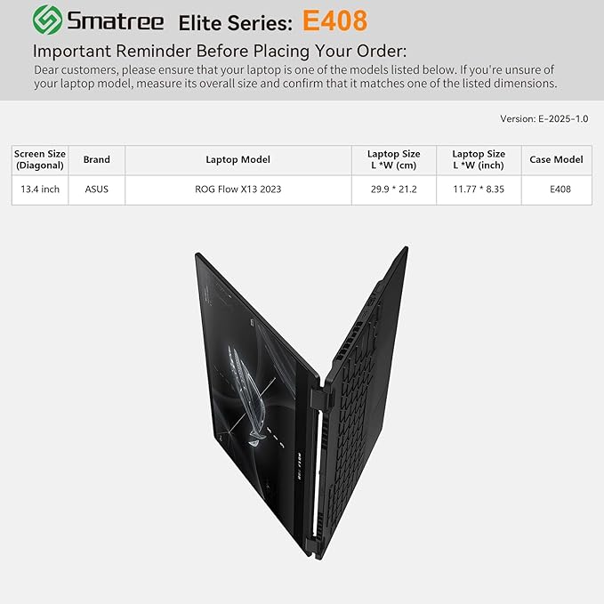 Smatree Laptop Sleeve for 13.4 inch ASUS ROG Flow X13(2023),Case with Pocket,YKK Zipper,Patented Shockproof Design(E408)
