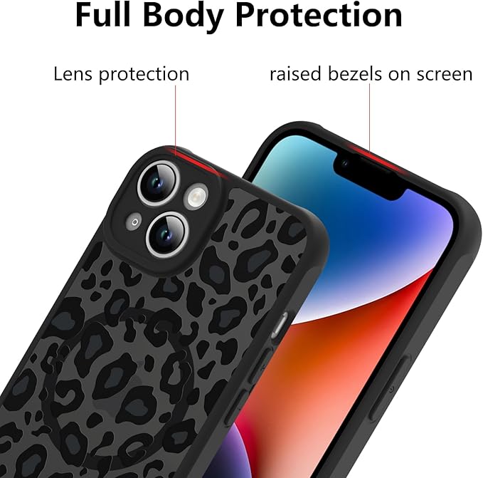 KANGHAR Case for iPhone 14 Plus Phone Case [Compatible with Magsafe] Leopard Printed Pattern Cute Cheetah Protective Magnetic Case for Girls Women Men 6.7"