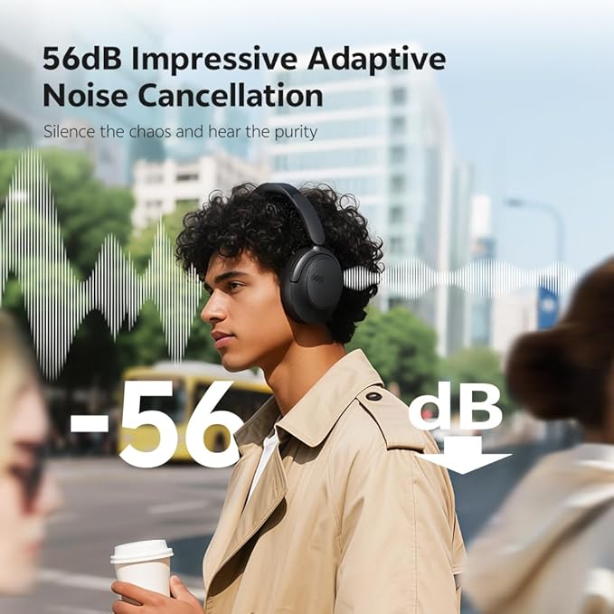 QCY H3S Wireless Over-Ear Headphones, Hybrid Active Noise Cancelling Headphones, Hi-Res Wireless, 102H Playtime, Fast Charging, Comfort Fit, Dual Connection, Bluetooth 6.0(Black)