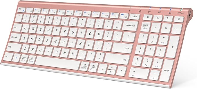 iClever BK10 Bluetooth Keyboard, Wireless Rechargeable Ultra-Slim Keyboard with Long Battery Life, Compatible with iOS, Android, Windows, Mac for iPad, Tablet, Laptop, PC, Phone (Rose Gold)