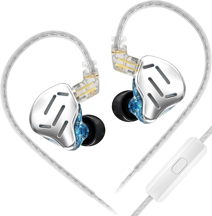 KZ Zax in Ear Headphones 7BA+1DD Hybrid 16 Drivers HiFi Noise Isolation Wired Earbuds, Zin Alloy Shell Metal Earphone in Ear Monitor with 3.5mm Jack Detachable 2Pin Cable (with mic, Silver)