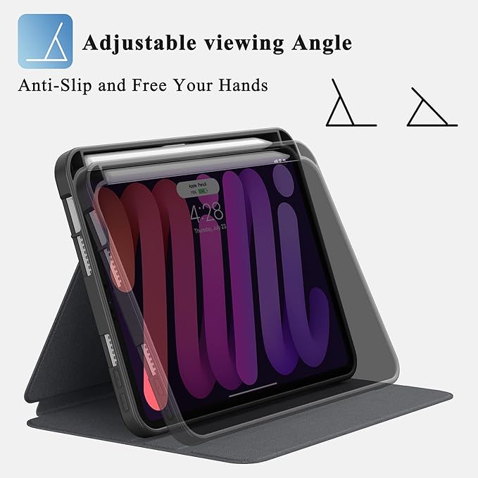 Supveco Case for iPad mini 7 (A17 Pro) 2024/iPad Mini 6 2021 8.3 Inch with Pencil Holder-[Auto Wake/Sleep],Slim Protective Case with Soft TPU Back Cover for iPad mini 7th/6th Generation(Violet)