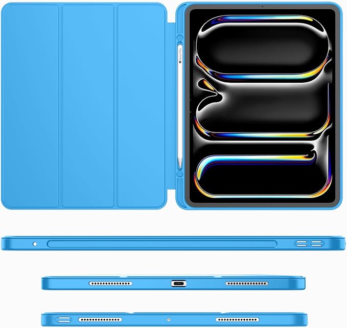 iMieet iPad Pro 13 Inch Case (M5/M4) 2025/2024 with Pencil Holder, Trifold Stand Smart Case with Soft TPU Back, Auto Wake/Sleep (Ocean Blue)