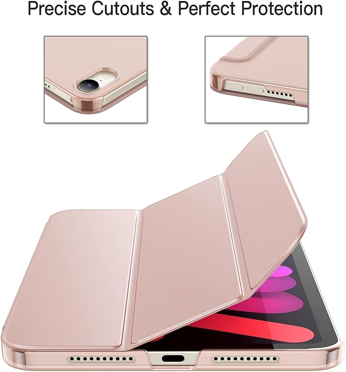 JETech Case for iPad mini (A17 Pro, 2024 Model, 7th Generation) / mini 6 (2021 Model, 6th Generation), Slim Stand Hard Back Shell Smart Cover with Auto Wake/Sleep (Rose Gold)