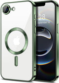 Hython Magnetic Clear for iPhone 16e Case with Camera Lens Protector [Compatible with MagSafe] Luxury Plating Edge Slim Soft TPU Cover Protective Phone Case for iPhone 16e 6.1", Deep Green