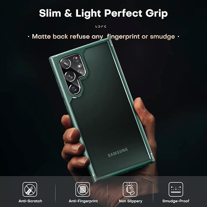TOCOL for Samsung Galaxy S22 Ultra Case, Translucent Matte Hard Back [Military Grade Shockproof] [Anti-Scratch & Anti-Fingerprint] Slim Fit Protective Cover for Galaxy S22 Ultra Case 6.8'', Green