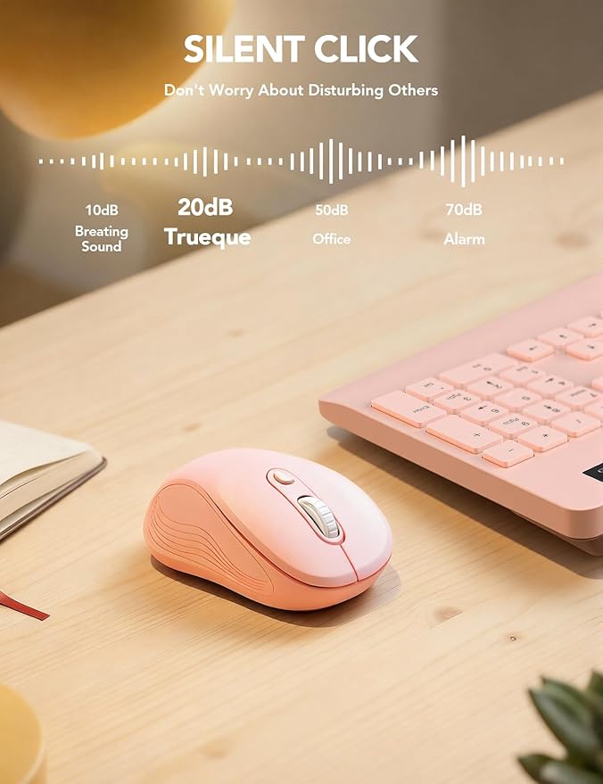 Trueque Wireless Mouse for Laptop, 2.4GHz Ergonomic Computer Mouse with Back & Forward Buttons, 3 Adjustable DPI Levels, 6 Buttons, Optical USB Cordless Mice for Windows MacBook PC, M01 (Baby Pink)