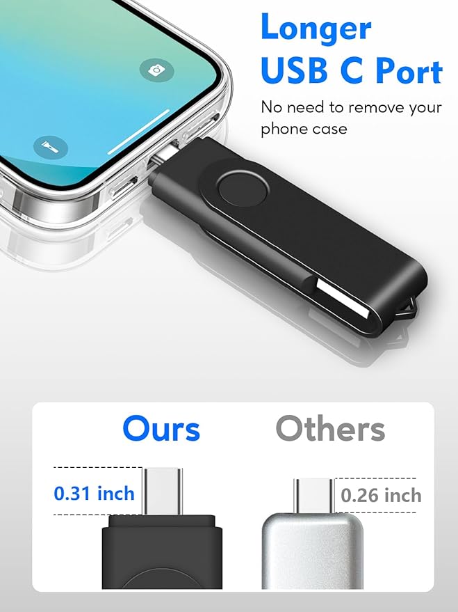 AreTop 64GB USB C Thumb Drive Dual USB 3.0 Flash Drive 64GB USB Drive Swivel Design 2-in-1 Portable Type-C Memory Stick for Android Smartphone, Computers, MacBook, Tablets, PC, 1 Pack, Black