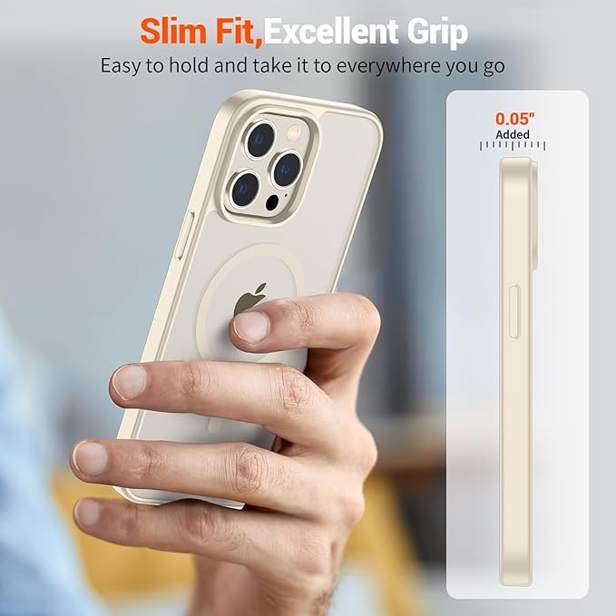SUPFINE Magnetic for iPhone 13 Pro Max Case (Compatible with MagSafe) (Military Grade Drop Protection) Translucent Matte with Anti-Fingerprint Phone Case,Antique White