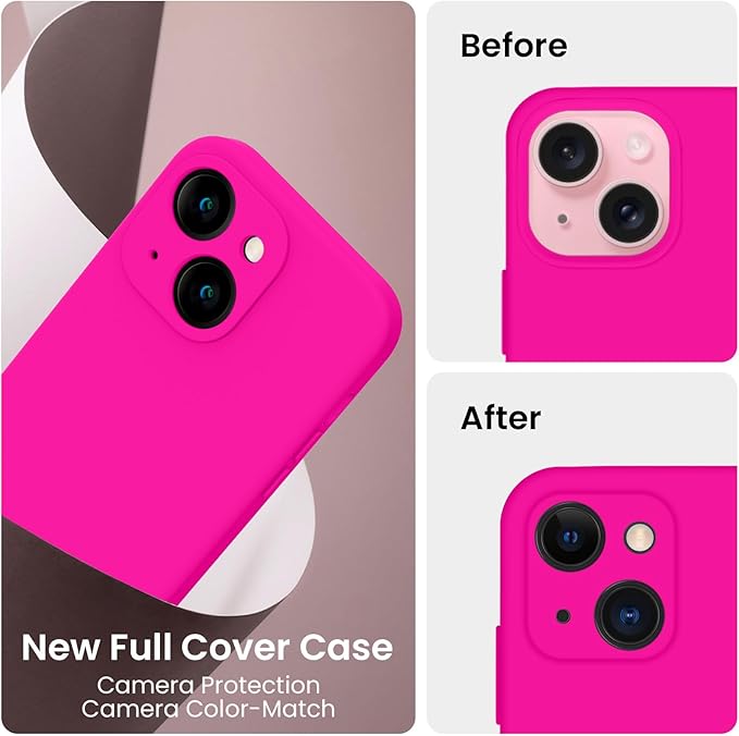 FireNova Designed for iPhone 15 Case, Silicone Upgraded [Camera Protection] Phone Case, Soft Anti-Scratch Microfiber Lining Inside, 6.1 inch, Hot Pink