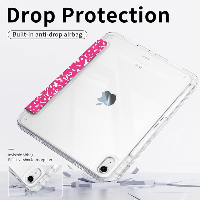 Slim Case for iPad 10th Generation 10.9 2022 & iPad 11th Generation A16 11 Inch 2025, Shockproof Clear Back Cover with Pencil Holder, Origami Trifold Multi-Angle Stand, Composition Book