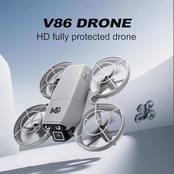 Mini RC Drone With Camera, Made Of Durable ABS Material And Featuring A Full-Guard Propeller Design To Effectively Reduce Collision Risks. Equipped With Cool LED “Eye” Lights And Flashing Tail Lights. Supports Intelligent Obstacle Avoidance, Optical Fl...
