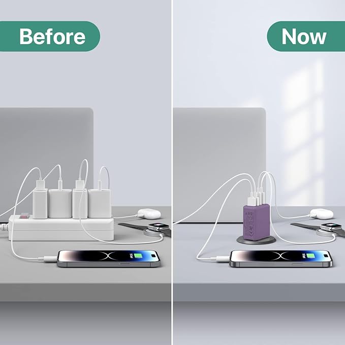 sccvee USB C Wall Charger, 40W 4-Port USB C Charger Block, Fast Charging Block Dual Port PD+QC Wall Plug Multiport Type C Compatible with iPhone 14/13/12/11/Pro Max/XS/XR/8/7, Tablet(Purple)