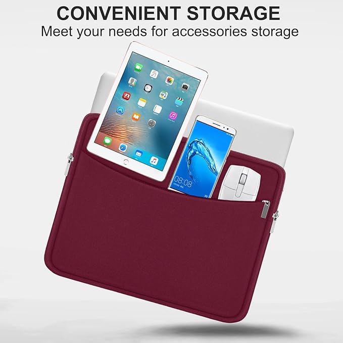 Laptop Sleeve 15.6 inch, Shockproof Protective Laptop Cover Briefcase Carrying Bag with Accessory Pocket, Portable Computer Case Compatible with MacBook, HP, Dell, Lenovo, Asus, Wine Red