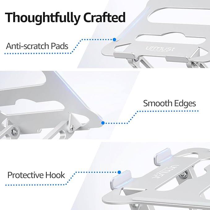 Urmust Laptop Notebook Stand Holder Adjustable Laptop Stand Portable Computer Riser Compatible with MacBook Air Pro HP Dell XPS Lenovo All Laptops 10-15.6"(Silver)