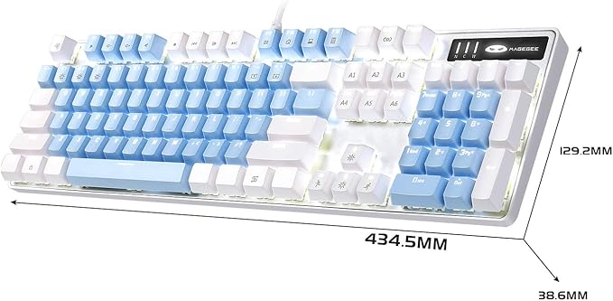 MageGee Mechanical Gaming Keyboard, New Upgraded Blue Switch 104 Keys White Backlit Keyboards, USB Wired Mechanical Computer Keyboard for Laptop, Desktop, PC Gamers(White & Blue)