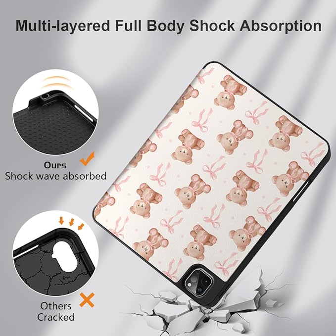 DONGKE Case for iPad Pro 12.9 inch 6th Generation 2022, Built-in Pencil Holder + Trifold Stand + Auto Wake/Sleep + Protective Cover for iPad Pro 12.9 5th/4th/3rd Gen- Bear