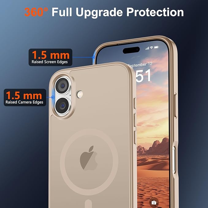SUPFINE Magnetic for iPhone 17 Case (Compatible with MagSafe)(Military Grade Drop Protection) Translucent Matte Shockproof with Anti-Fingerprint Phone Cover,Desert Gold
