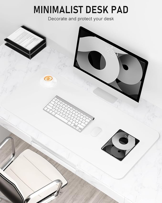 Desk Pad, 30" x 14" PU Leather Non-Slip Desk Mat Large Mouse Pad for Desktop, Waterproof Laptop Computer Writing Mat for Office, Home, Work, Gaming, White