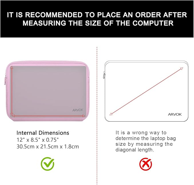 Arvok 11 11.6 12 Inch Laptop Sleeve Case for MacBook Air 12, Water-Resistant Neoprene Notebook Computer Tablet Sleeve, Carrying Bag Cover for Chromebook/HP/Dell/Lenovo/Asus/Acer, Pink