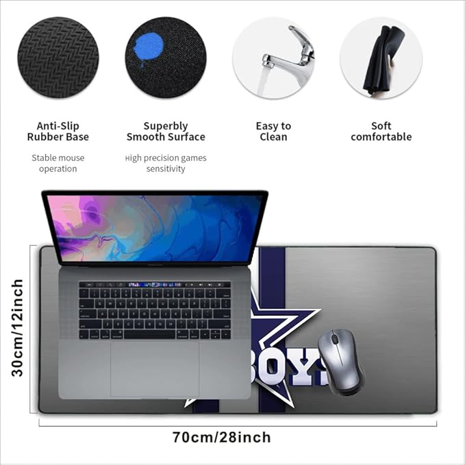 Large Gaming Mouse Pad,Stitched Edges Extended Mousepad with Non-Slip Rubber Base for Laptop Computer Desktop Keyboard,Football Fans White Blue Design Mat