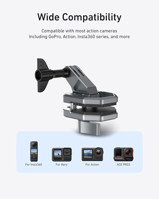 Motorcycle Windshield Clip Camera Mount, Quick Release Motorbike Windscreen Clamp for DJI Osmo Action 6 /Osmo Nano/Osmo 360/Action 5 4, Hero 13 12 11 10 9 8, Compatible with Insta 360 X5 X4 Action Cam