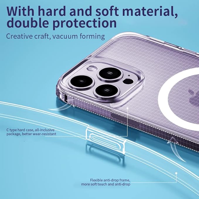 Strong Magnetic Translucent for iPhone 14 pro max Case [10Ft Military-Grade Protection] Compatible with Magnetic Shockproof Slim Thin Cover 6.7 inch Translucent
