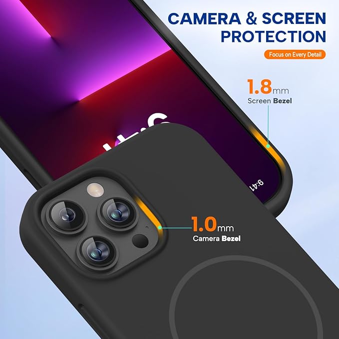 Miracase Magnetic for iPhone 13 Pro Max Case, [Soft Anti-Scratch Microfiber Lining], Magnetic for MagSafe, Liquid Silicone Shockproof Drop Protection Phone Case for 13 Pro Max, Black