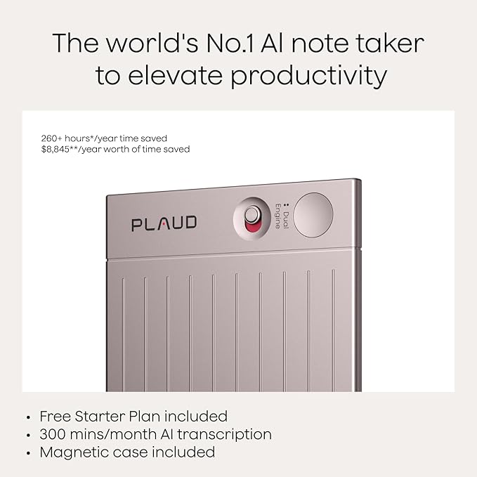 Plaud Note AI Voice Recorder, Note Taker w/Case, App Control, Transcribe & Summarize with AI, Support 112 Languages, for Meetings, Calls, Lectures, Professionals, Teams, Starlight, Non-Pro Version