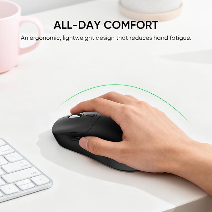 MELOGAGA Wireless Gaming Mouse, 2.4G/Bluetooth 5.4/USB-C 3-Mode Wired/Cordless Game Mice with 8 Adjustable DPI, Ergonomic Rechargeable Computer Mouse for PC, Mac, PS5, Tablet -Black