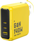 AOHI Youth 140W GaN+ USB C Charger 100W Laptop Fast Charger PD3.1 PPS 3-Port USB C Wall Charger Power Adapter for MacBook Pro 16'', Dell XPS, iPhone 17 Pro Max, iPad Pro, Tablet, Chromebook, Yellow