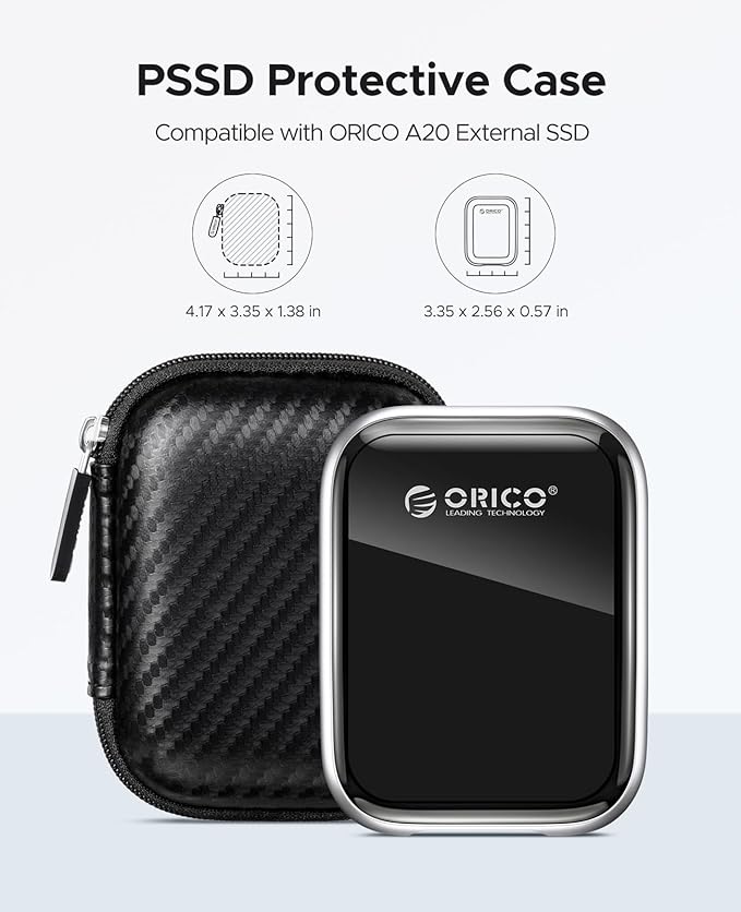 ORICO Portable Protection Case for External SSD Hard Drive, Travel Cable and Tiny Electronic Equipment, Water-Resistant Storage Bag with EVA Material (M2PH03)